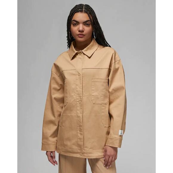 Jordan Flight Womens Oversized Trucker Jacket Size S Desert Khaki DZ1377 254 NWT - Picture 1 of 5